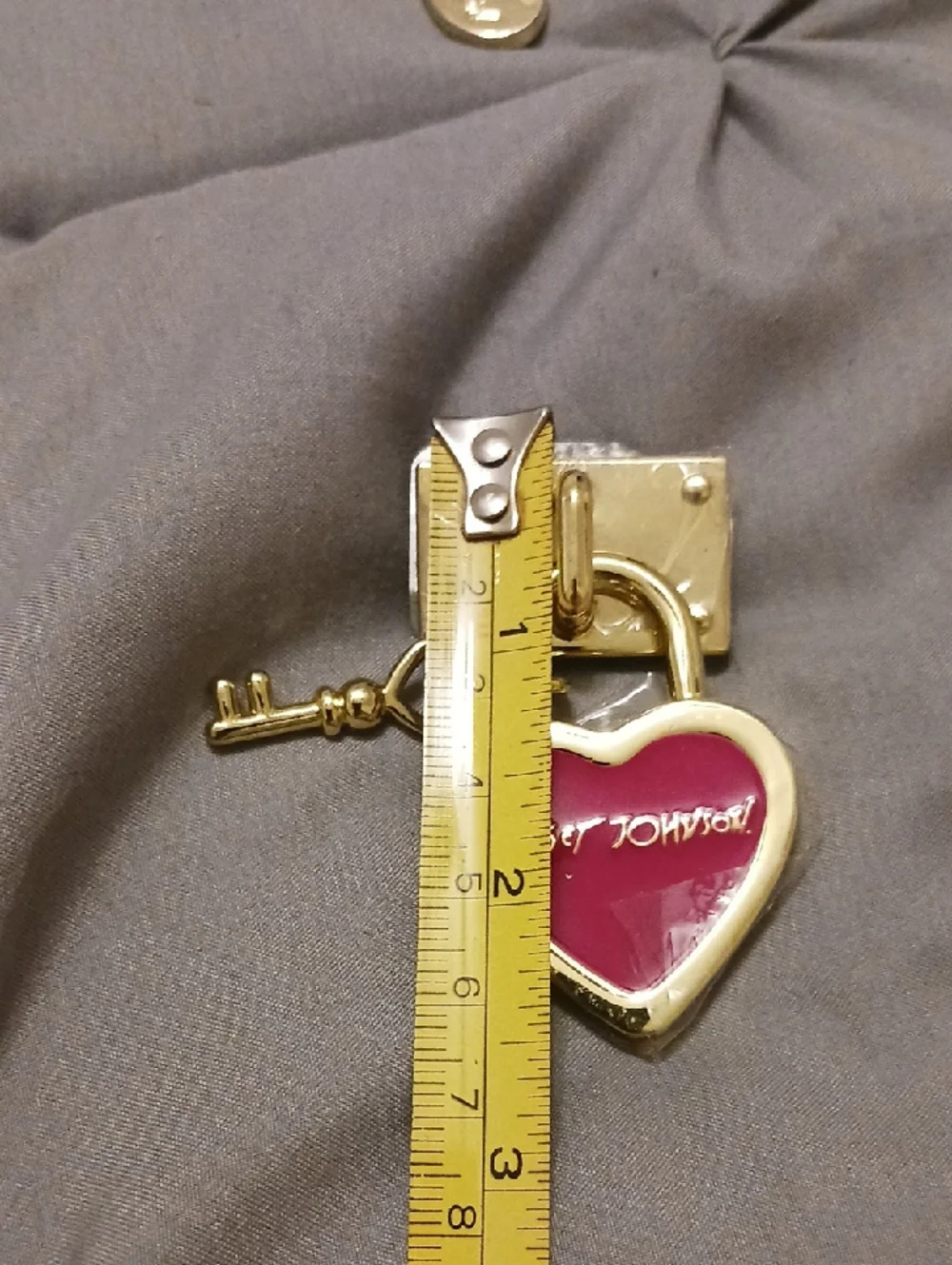 Betsey Johnson Gold-Tone & Pink Heart Padlock Key Charm